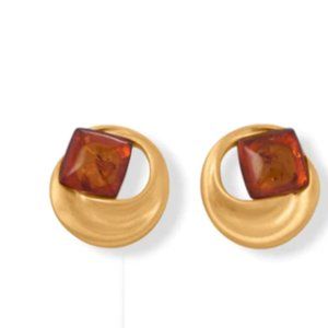 Matte 24 Karat Gold Plated Amber Earrings Item #: 66759